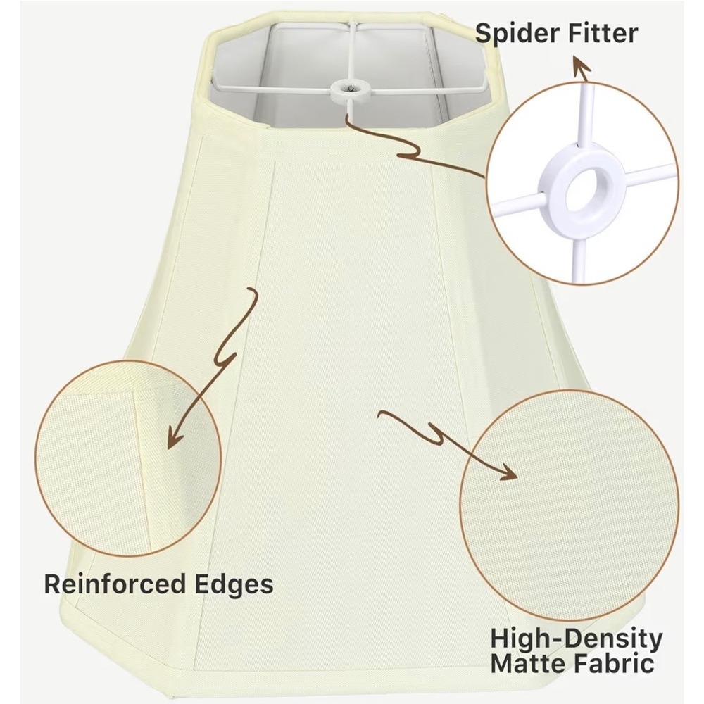 Cream Hexagonal Bell Lamp Shades with Braided Trim | SET OF 2 | Spider Fitter - Picture 3 of 16